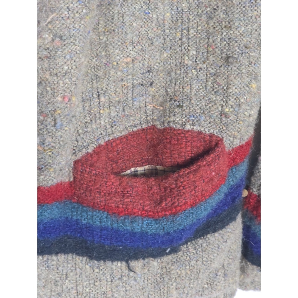 Vintage Wool-Feel Cardigan XL Tan Rainbow Stripe Wood Buttons Grandpa READ - Picture 7 of 13